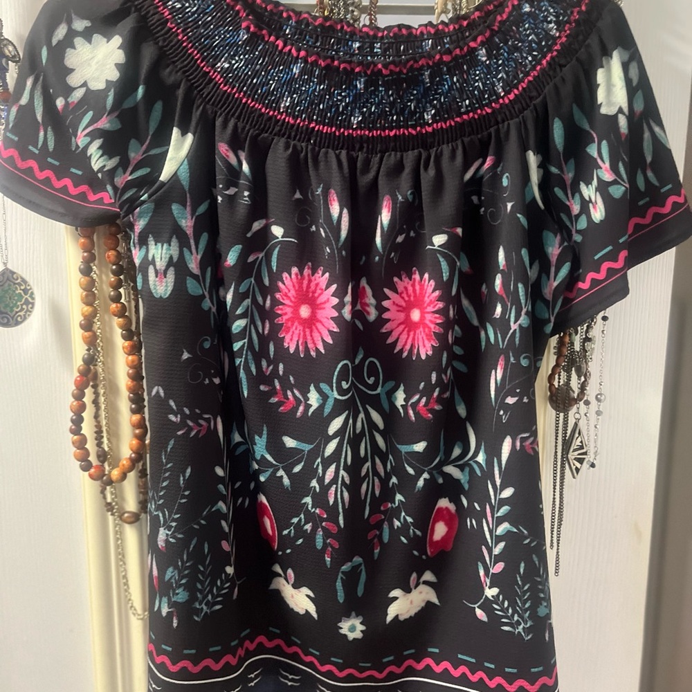 Floral faux Embroidered Black Top